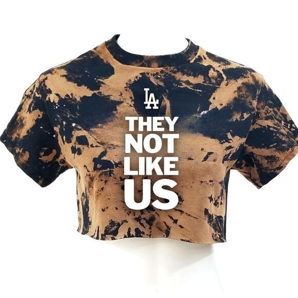 THEY NOT LIKE US Acid Washed Cropped Crop Top Rock Band Punk Hip Hop Rap Tee LA - Picture 1 of 3